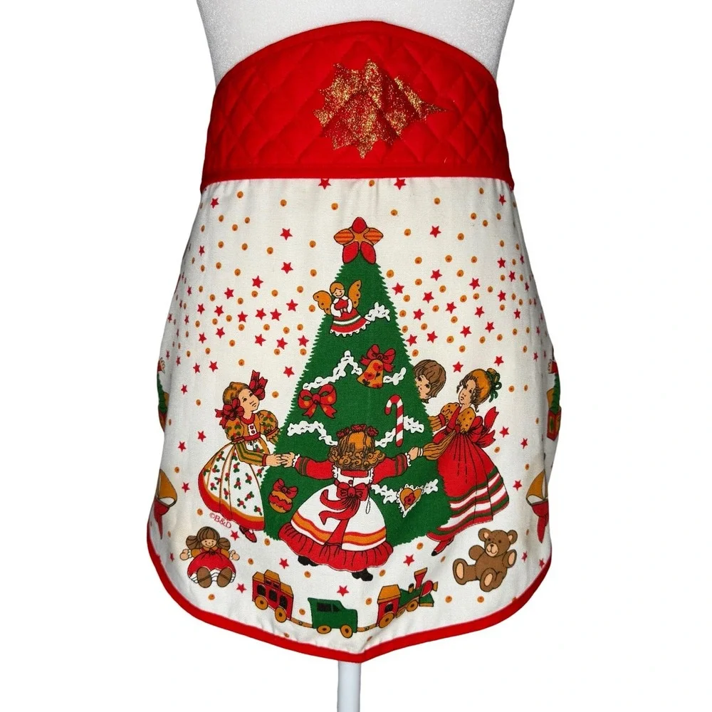 Vintage Apron Quilted Cotton Christmas Nostalgic Tree Toys MCM Nostalgic
